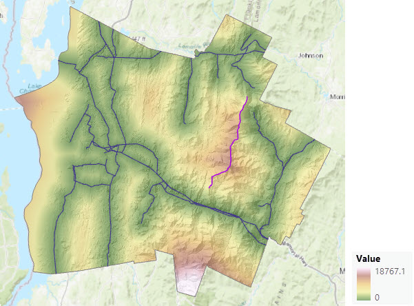 Mapa odległości w linii prostej skorygowanej z uwzględnieniem barier i rastra powierzchni