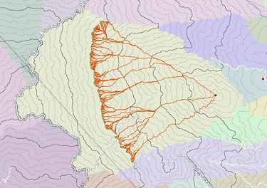 Mapa de caminhos originários de dentro do polígono de destino com o mesmo custo para retornar à origem