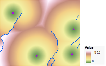 Mapa de ajuste de distância em linha reta para barreiras e distância da superfície