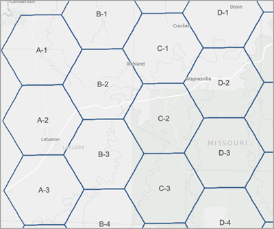 Exemplo de resultados GRID_ID de mosaicos hexagonais