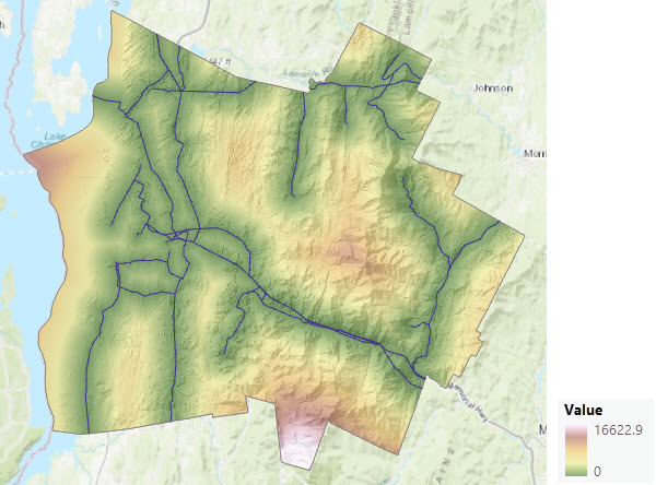 Mapa da distância em linha reta das linhas de energia