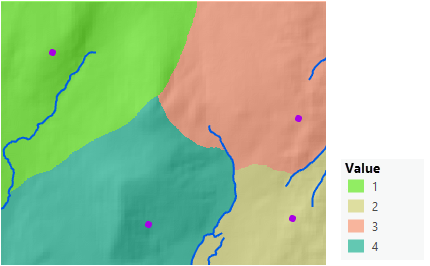 Mapa do território que os guardas florestais podem alcançar de cada estação quando estão todos a pé