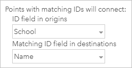 Captura de tela dos parâmetros do campo ID na caixa de diálogo da ferramenta com o campo Escola selecionado para as origens e o campo Nome selecionado para os destinos