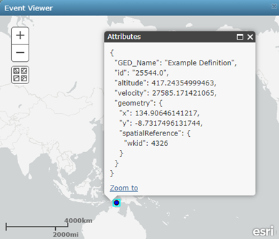 Атрибутивные данные GeoEvent во всплывающем окне Event Viewer