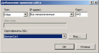 Новая связь в IIS Manager