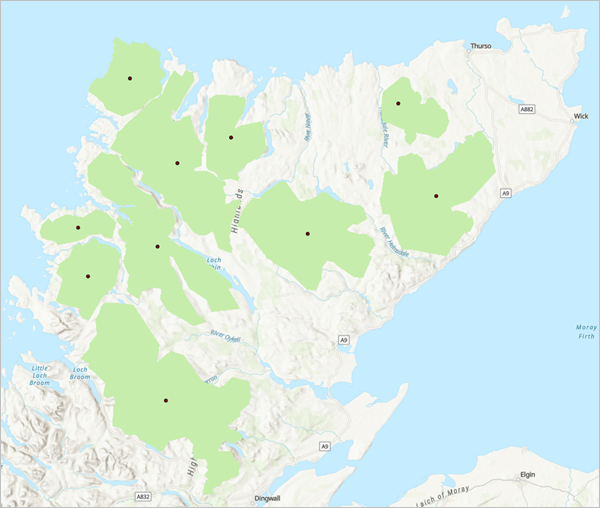 Центроиды для природных территорий в Шотландии