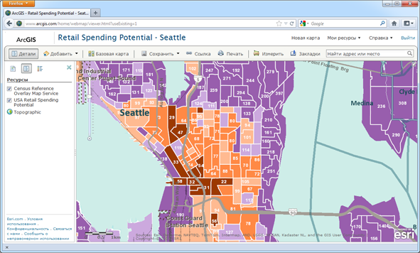 Пример веб-карты в ArcGIS.com