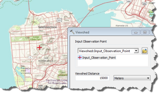 Диалоговое окно сервиса Видимость (Viewshed)