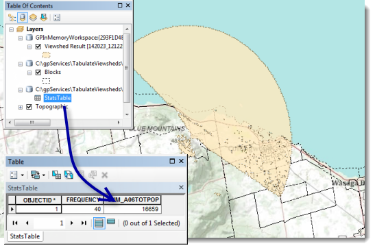 Итоговая видимость с сервера Esri SampleServer1 с вычисленной численностью