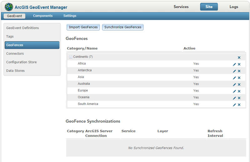使用 GeoEvent Manager 查看和管理 GeoFence。