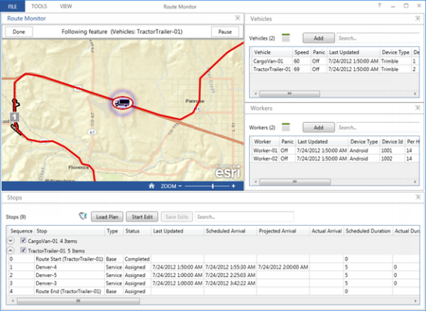 以数据流模式传输更新至 Operations Dashboard for ArcGIS 的示例。