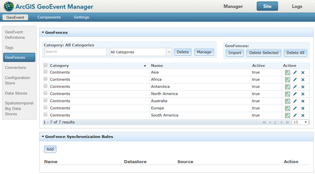 使用 GeoEvent Manager 查看和管理 GeoFence。