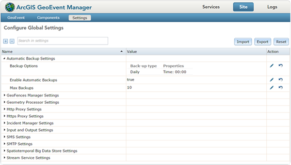 ArcGIS GeoEvent Server 全局设置