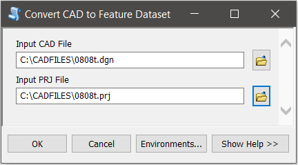 Providing inputs to the Convert CAD to Feature Dataset tool