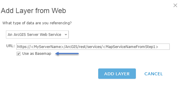 Add a map service as a basemap using ArcGIS Online