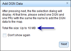 Showing file size limit in the Add DGN Data dialog box