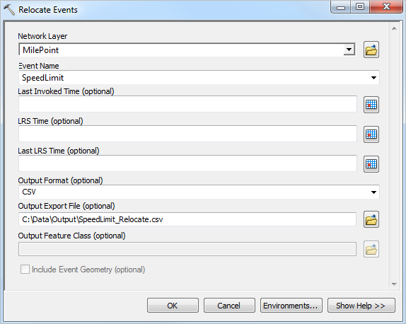 Relocate Events dialog box